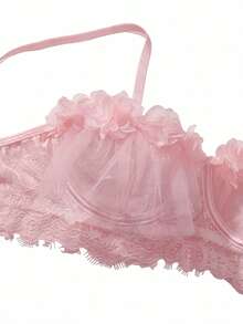 SHEIN 花卉蕾絲鋼圈吊帶襪內衣套裝帶1雙長襪 - 粉色 - 查看 4