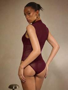 Athîral Women's Casual Knit Sleeveless Jumpsuit In Black - Burgundy - View 3