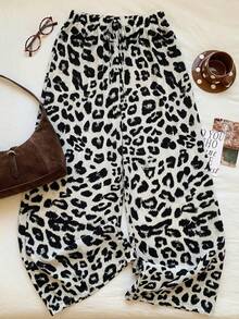 SHEIN EZwear 女士白色豹纹抽绳裤 - 白色 - 查看 7