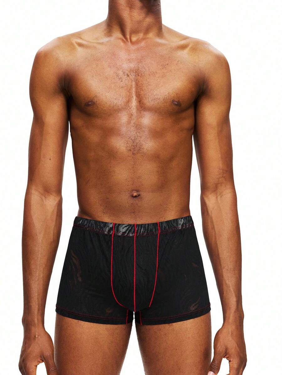 Rest Era 1pc Men's Sexy Mesh Jacquard Transparent Briefs Underwear - Black - View 1