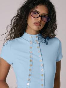 MUSERA Women T-Shirts Office Work Mothers Day Elegant - Blue - View 2