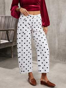 EMERY ROSE Women's Casual Polka Dot Print Pocket Denim Jeans - White - View 4