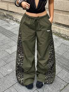 Coolane 女士春夏音乐会街头风撞色降落伞裤 - 軍綠色 - 查看 3