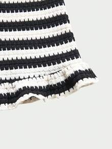 SHEIN Casuvi Kids 女童（小号）黑白提花针织无袖上衣和短裤套装，休闲简约夏季日常穿着 - 藍白色 - 查看 5
