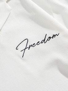 Manfinity Homme Men's Loose Fit V-Neck T-Shirt With Waffle Texture And Turndown Collar, White - White - View 5