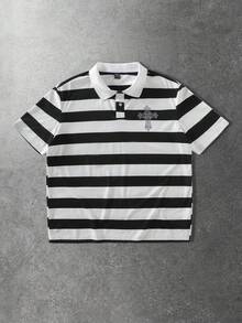 Men's Casual Street Style Striped Short Sleeve Polo Shirt - Black and White - View 5