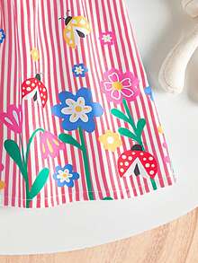SHEIN Playful Pals 女婴服装 女婴连衣裙 全花卉图案 吊带蝴蝶结 夏季优雅清新连衣裙 - 西瓜粉 - 查看 3