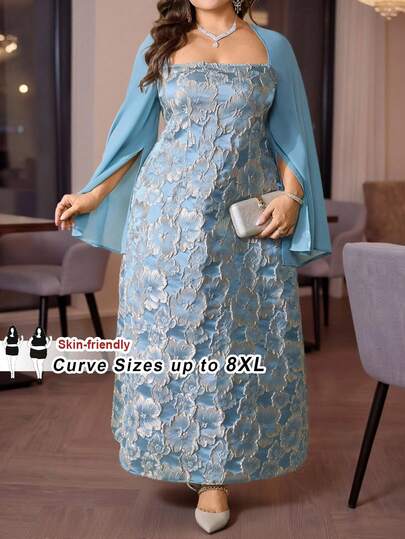 SHEIN CURVE+ 2026春夏新款非洲印花度假休闲优雅宽松长袍式连衣裙，大码女装，印花一体式袖连衣裙