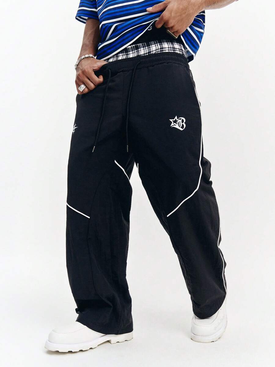 PAVTROS Quần dài nam màu đen in họa tiết, dáng rộng, phong cách đường phố Mỹ, phụ kiện thời trang. - màu đen - Xem 1