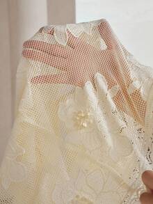 Anewsta 女士优雅度假风重工刺绣蕾丝镂空串珠吊带裙 - 杏色 - 查看 8