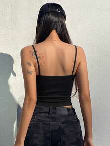 DAZY Summer Casual Basic Solid Color Cropped Camisole Everyday Black - Black - View 4