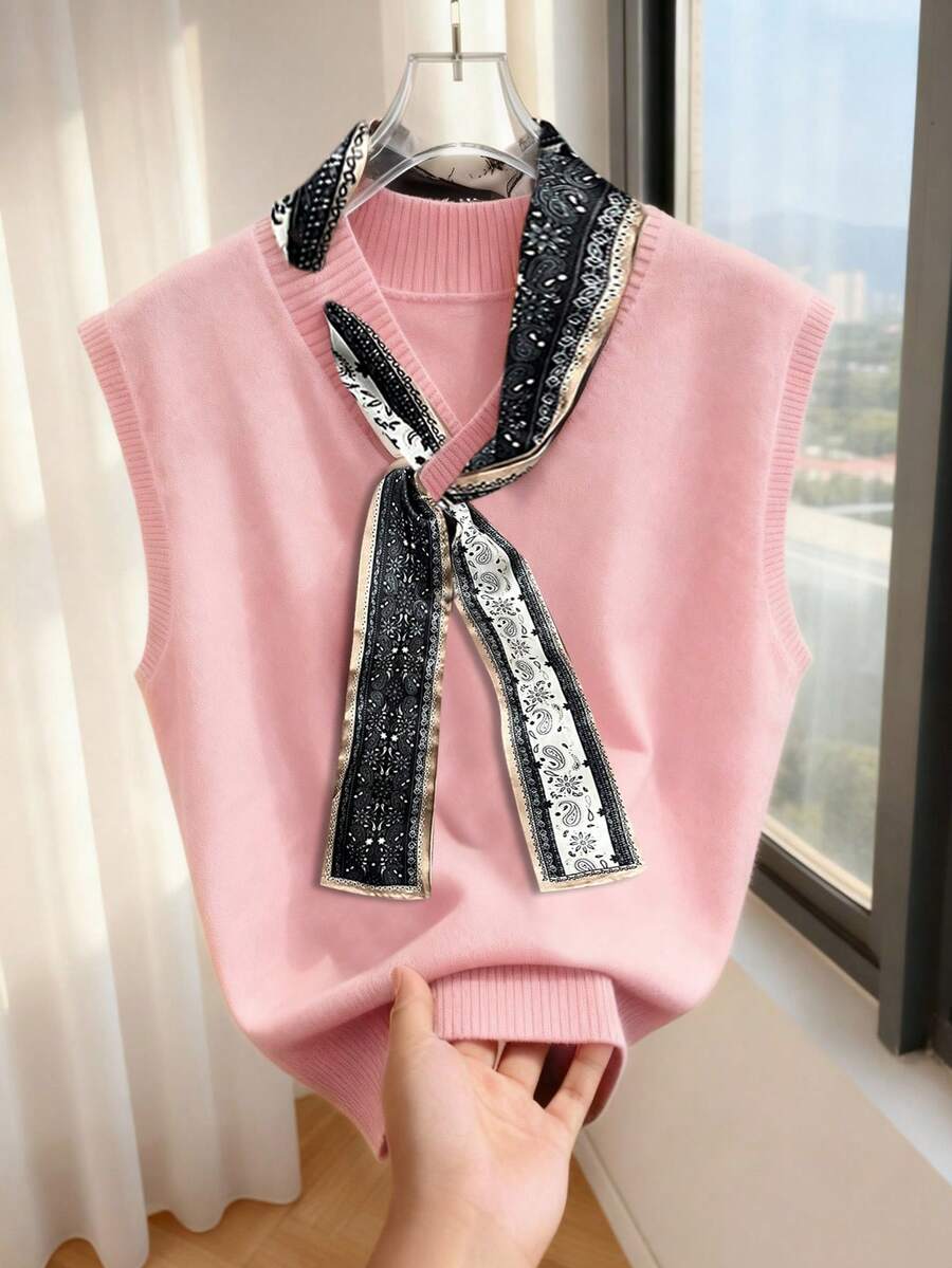 GlowEve 优雅设计女士围巾领带针织宽松背心 - 珊瑚粉 - 查看 1