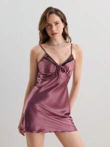 SilkySpell Lace Belted Robe & Cami Pajama Night Dress - Multicolor - View 5
