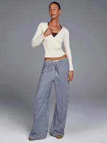 Fluxe Quần sọc rộng rãi, thoải mái dành cho nữ - Xanh và trắng - Xem 4