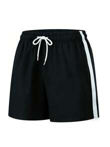 Surfspeed 男士撞色弹力腰抽绳宽松休闲沙滩短裤，夏季 - 黑色 - 查看 7