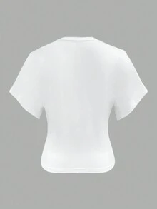 INAWLY V-Neck Batwing Sleeve Fitted Women T-Shirt - White - View 2