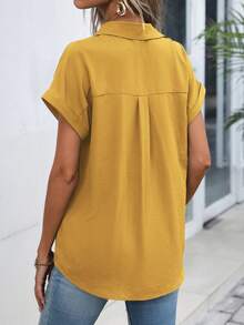 EMERY ROSE Women's Solid Color Single-Breasted Casual Versatile Daily Wear Shirt - Yellow - View 2