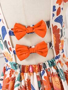 SHEIN 少女碎花露背蝴蝶结设计短袖收腰连衣裙 - 彩色 - 查看 4