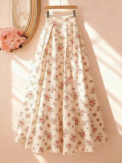 GlowEve 女士印花褶裥休闲百搭约会外出A字裙