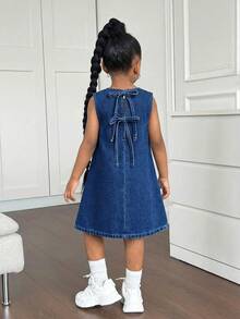 Đầm denim xanh không tay dáng rộng cho bé gái - Rửa tối - Xem 5