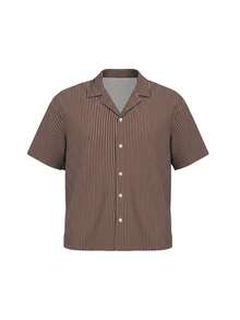 Manfinity Dauomo Men's Striped Print Drop Shoulder Short Sleeve Shirt - Brown - View 3