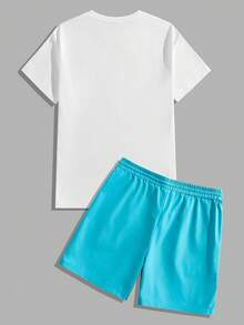 VIVINTIMO Conjunto de camiseta y pantalón corto de talla estándar para hombre, color blanco y azul, para vacaciones - Multicolor - Ver 4