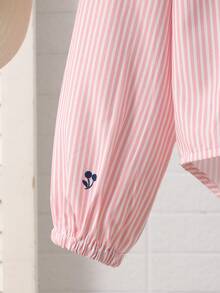 Young Girl Summer Striped Cherry Print Casual Versatile Daily Wear Shirt - Pink - View 7