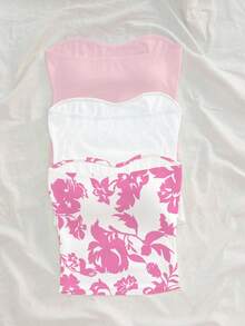 Soleia 3pcs/Set Plus Size Women Casual Versatile Tube Tops, Suitable For Summer Daily Wear - Pink - View 2