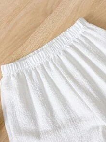 SHEIN Genkimix Kids 少女花卉裝飾細肩帶上衣與寬腿長褲 2 件組休閒復古度假套裝 - 棕色 - 查看 5