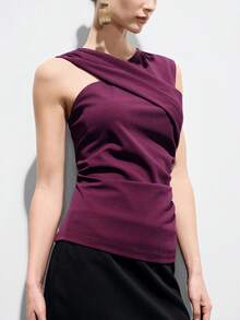 Aveloria Modichic Fashionable Versatile Casual Criss-Cross Design Women T-Shirt - Burgundy - View 4
