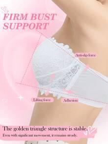 1pc Women's White Underwire Lace Halter Front Closure Padded Bra - White - View 8