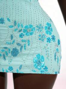 SaltGleam SaltGleam 女士串珠深V领系带迷你连衣裙 - 藍色 - 查看 5