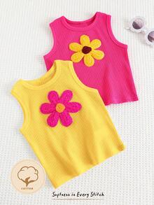 Cozy Pixies 2pcs Baby Girl Floral Print Soft Knit Sleeveless Crew Neck Vest Set - Multicolor - View 12