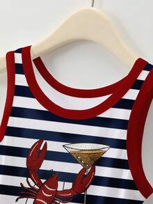 Resyla Women's Colorful Striped & Lobster Print Round Neck Tank Top - Multicolor - View 4