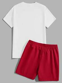VIVINTIMO Conjunto de camiseta con estampado tropical y pantalones cortos tejidos para hombre - Multicolor - Ver 4