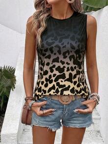 EMERY ROSE Women's Gradient Leopard Print Pattern Round Neck Casual Versatile Tank Top, Spring/Summer New Arrival Best Seller - Multicolor - View 3