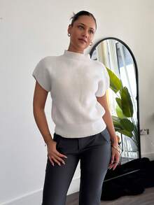 leahseptember Pantalon évasé casual avec boutons et poches, couleur unie pour femmes - Gris foncé - Voir 4