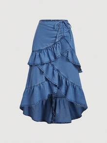 Selenza Chân váy denim xanh dành cho nữ, giản dị và thời trang để mặc hàng ngày - Màu xanh lam - Xem 7