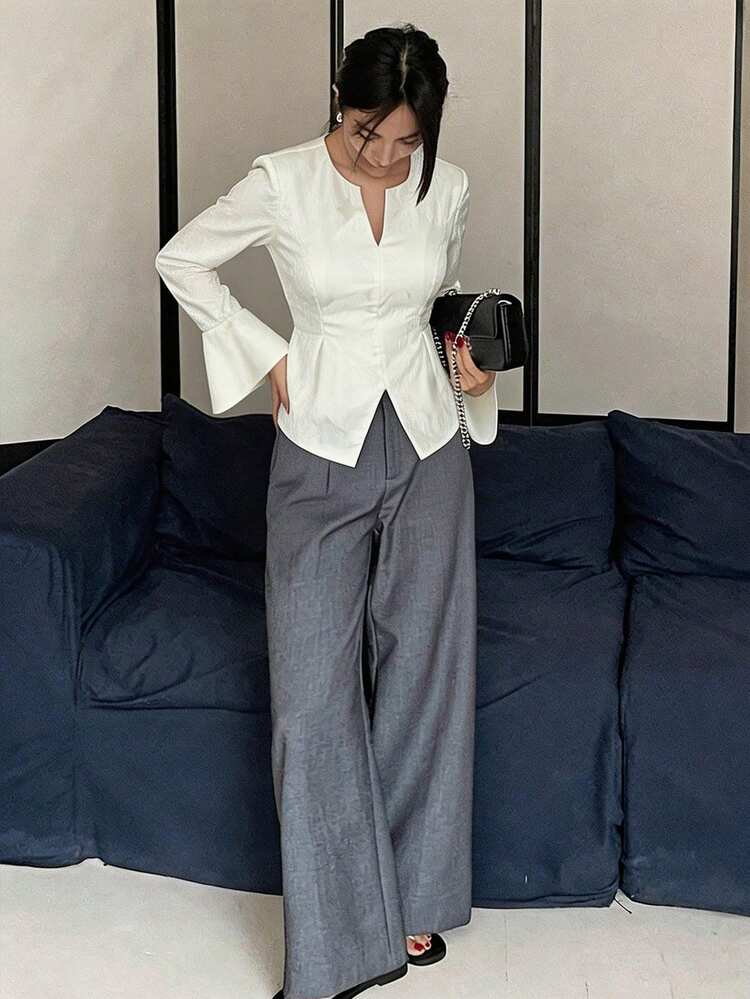 Women's Elegant Long Sleeve Blouse, Suitable For Spring, Summer, Valentine's Day, Wedding, And Office Wear