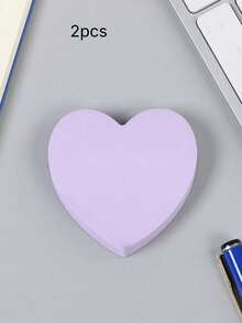 100 Sheets Of 1-Book Creative Purple Heart Sticky Notes, Cartoon Cutie Valentine's Day Stationery Gift Message Notepad - Purple - View 7