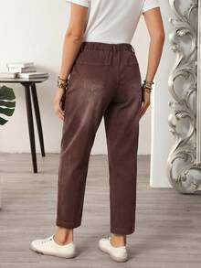 EMERY ROSE Plus Size Casual Jeans With Pockets, Minimalist Design - Coffee Brown - View 2