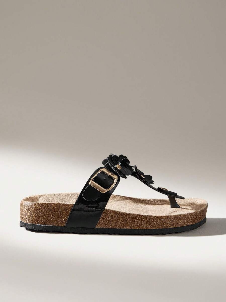 Solecia Women's Adjustable Buckle Casual Beach Slippers For Christmas - Black - View 1