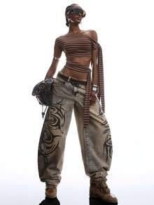 LYSMO Áo kiểu nữ mùa hè, cổ lệch, kẻ sọc, thắt nơ phía trước, khoét lỗ. - Cà phê nâu - Xem 5