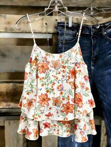 Linhara Blusa de verano con estampado tejido y escote halter para mujer de talla grande - Naranja - Ver 2