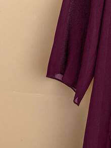 Linhara Blouse longue à manches longues en maille floquée florale à l'avant ouvert pour femmes grandes tailles - Fushia - Voir 3