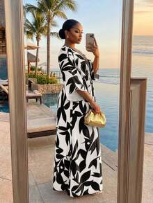 SHEIN Lady CURVE Đầm hoa cỡ lớn, đầm dự tiệc, đầm tốt nghiệp, đầm mùa xuân, đầm thường ngày cho nữ, đầm tốt nghiệp nữ, đầm Valentine, đầm mùa hè, quần áo mùa hè, đầm mùa xuân, đầm mùa hè, đầm thanh lịch, đầm thanh lịch cho nữ, đầm đi nghỉ mát, đầm mùa hè cho nữ, đầm thường ngày cho nữ, đầm màu hồng, đầm màu đỏ, đầm cỡ lớn, đầm nghỉ dưỡng, đầm maxi cho người có thân hình đầy đặn, đầm che chắn đồ bơi cho người có thân hình đầy đặn. - Đen và trắng - Xem 2