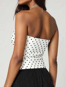 INAWLY Áo hai dây chấm bi tối giản ôm sát dáng croptop dành cho nữ - trắng - Xem 2