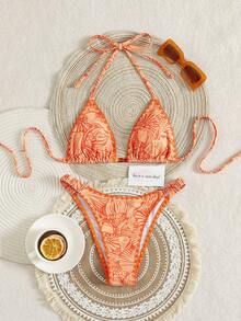 Swim Vcay 女士性感挂脖荷叶边两件式泳衣，优雅沙滩度假泳装套装，春夏款 - 彩色 - 查看 4