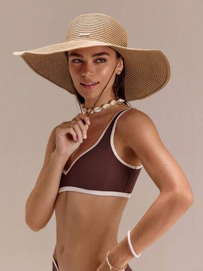 Chapeau à large bord en paille tressée Papyrus aux rayons de soleil, réglable avec cordon de serrage. Idéal pour les vacances, l'été et le port décontracté quotidien