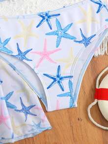 SHEIN Bộ bikini cho bé gái tuổi teen, chất liệu vải dệt kim in hình sao biển dễ thương, kiểu dáng thời trang thường ngày thanh lịch, phù hợp cho bơi lội, kỳ nghỉ hè, bãi biển, hồ bơi và các bữa tiệc. - Nhiều màu - Xem 6